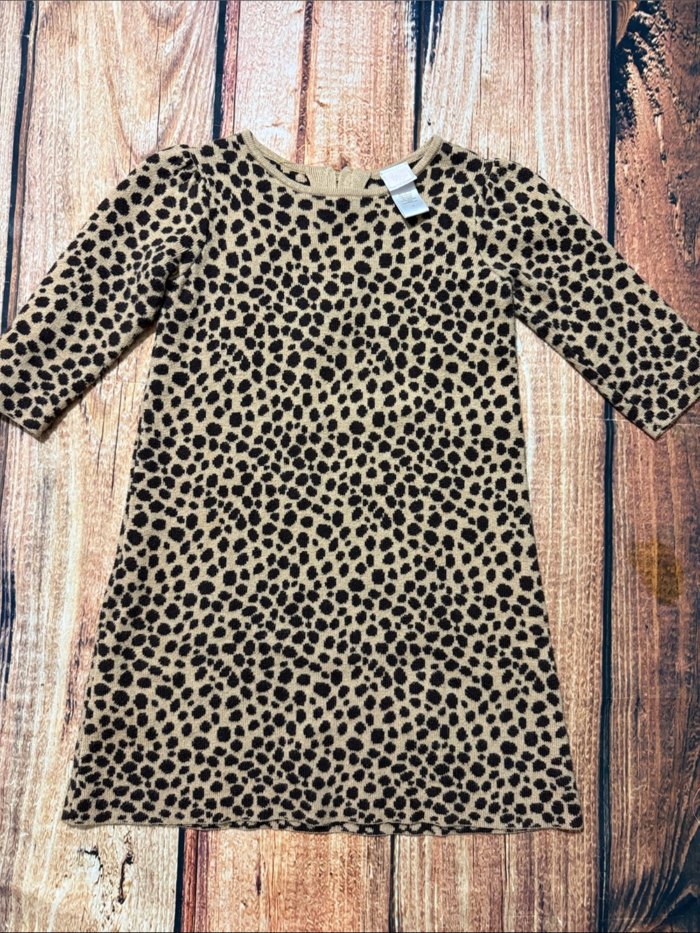 Janie and Jack Girls Leopard Spot Knit Sweater Dress - Tan/Brown - Size 5